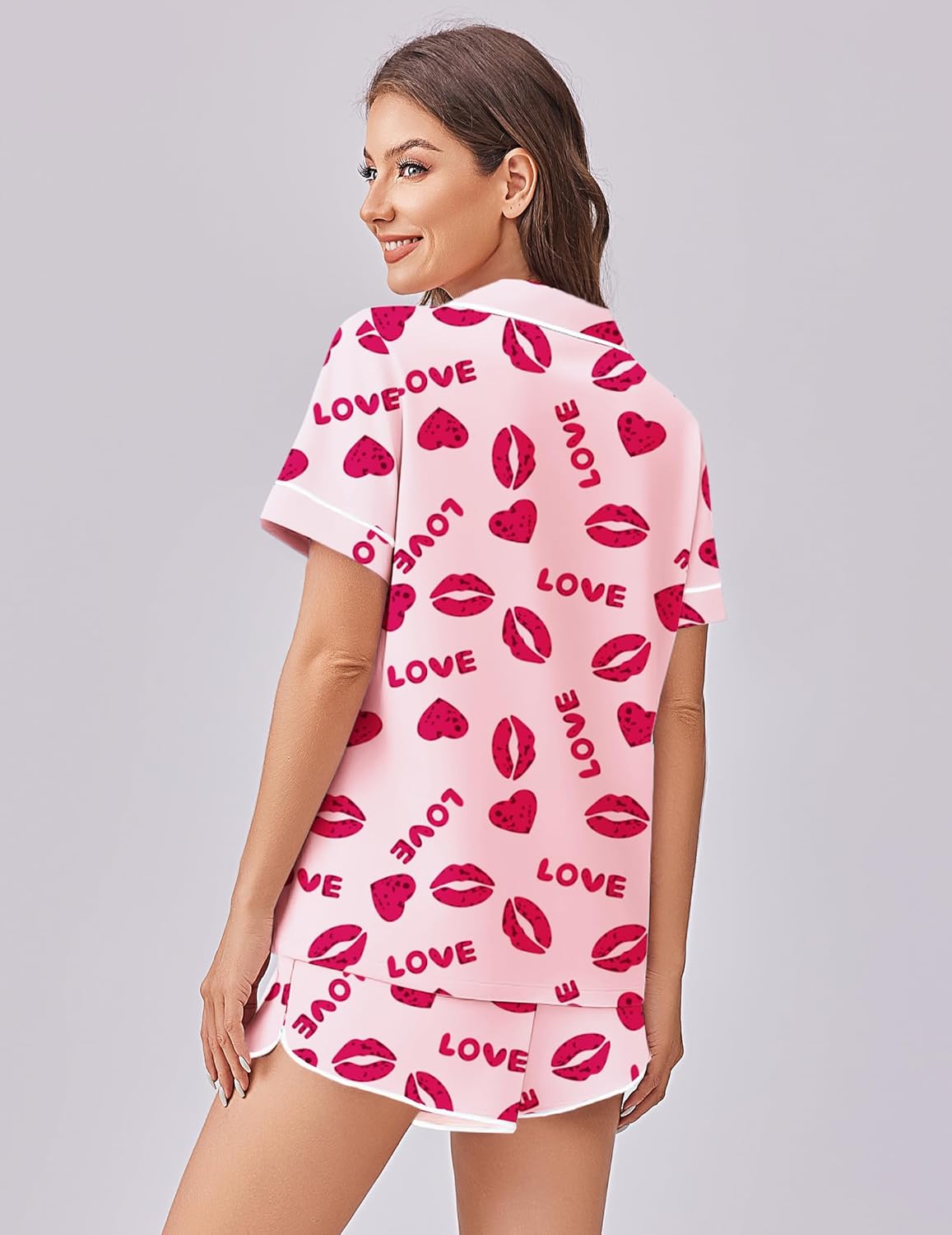 Ekouaer Womens Silk Satin Pajama Set Print Short Sleeve Sleepwear Button Down Pjs Shorts Set Loungewear - Image 6