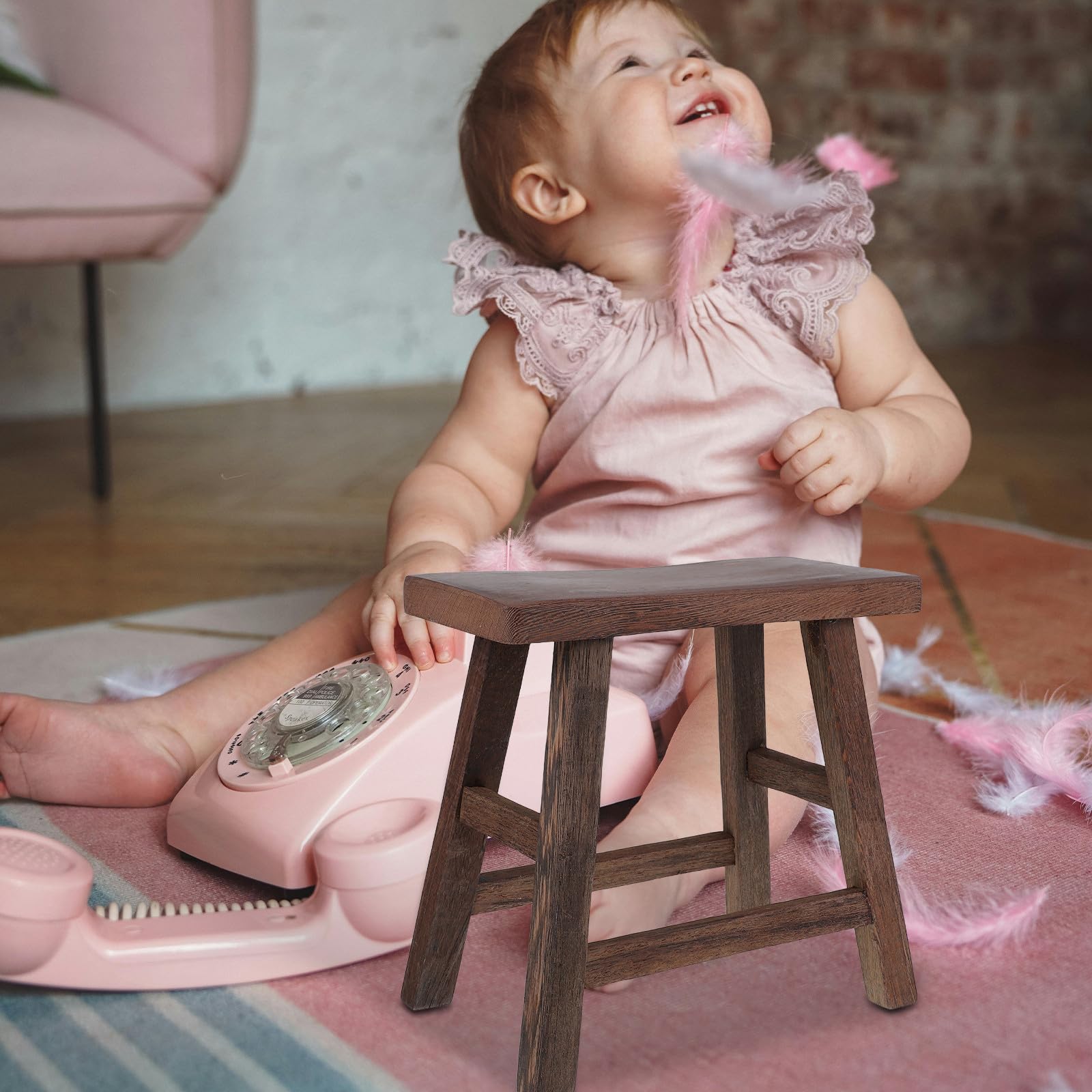Taburete Infantil de Madera Maciza, Banco Pequeño Curvado de 28 Cm