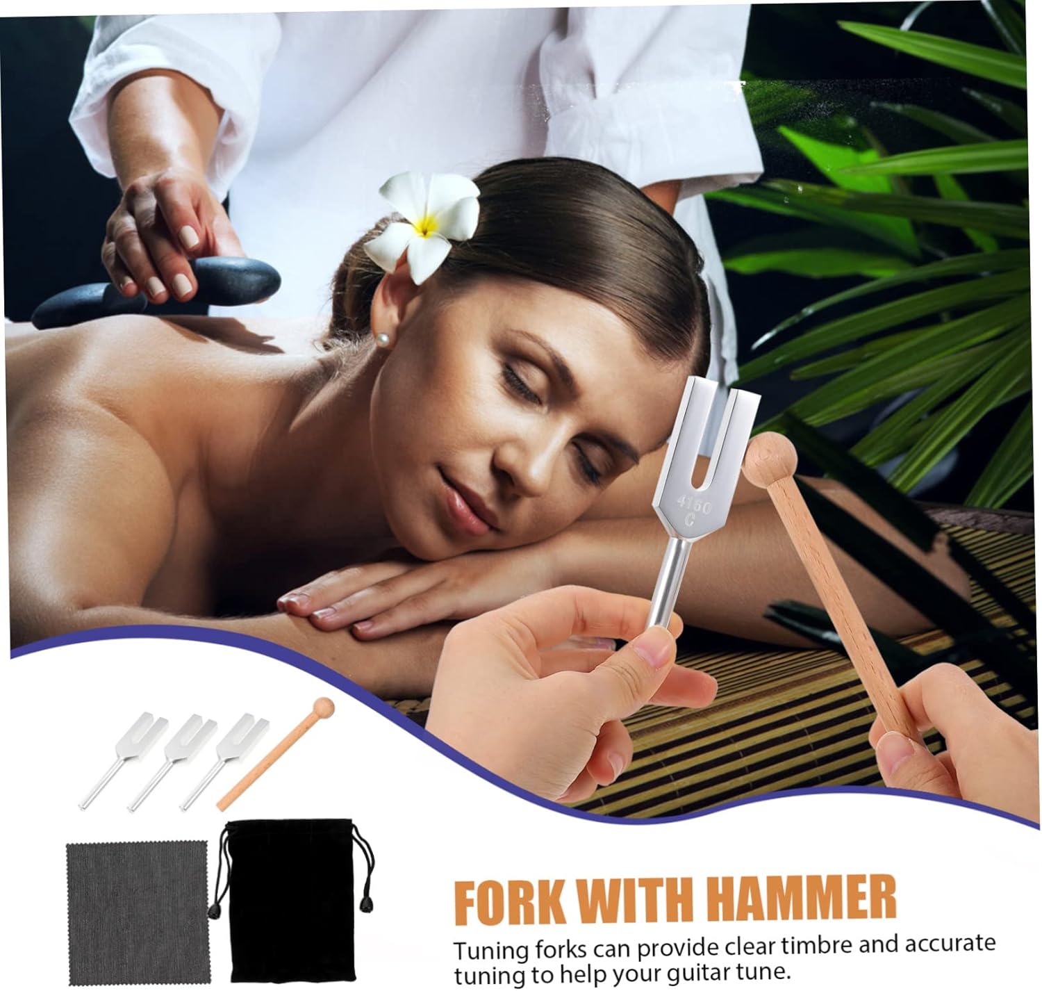 BESTonZON Aluminum Alloy Tuning Forks with Wooden Mallet Storage Bag Essential Musical Instrument for Sound Therapy Meditation and Relaxation Forks Hammer