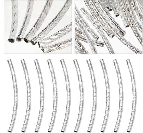 Miniatura 5 de EXCEART Cuentas espaciadoras de tubo curvado para hacer joyas, 200 unidades de cobre plateado de 1.37 pulgadas de largo, ideal para collares y