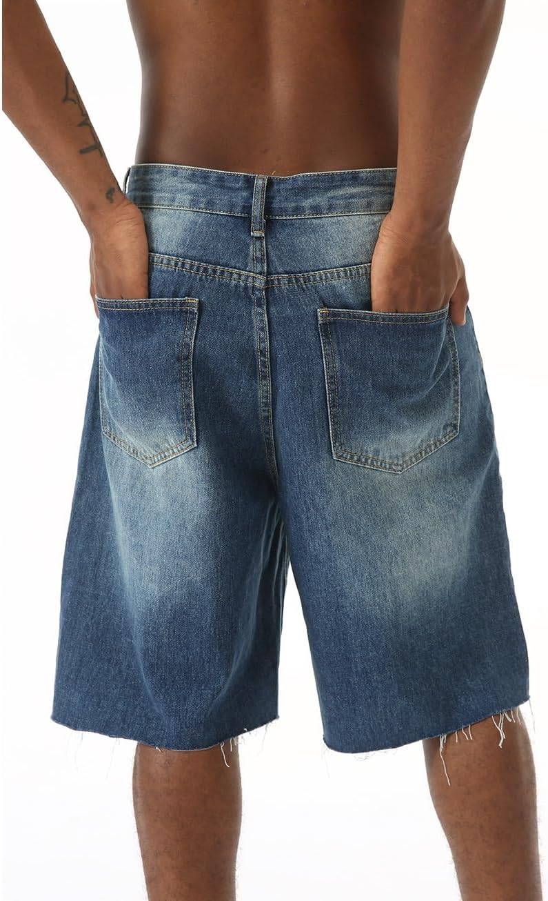 EMMIOL Baggy Jorts Men Jean Shorts Summer, y2k Grunge Denim Shorts Vintage Distressed Loose Fit Streetwear - Image 4
