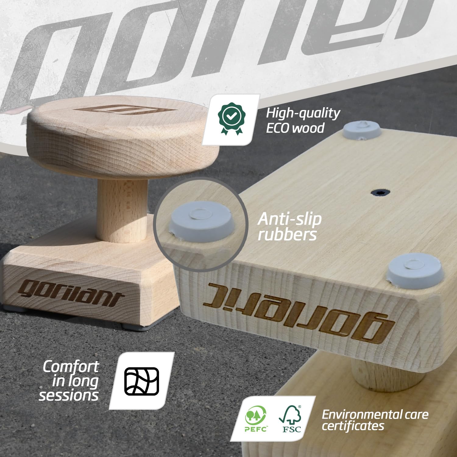 Gorletic Canes BASIC - Handbalance Balance Blocks in Beech Wood (14 cm Height) with Non-Slip Bases - Handstand Blocks (Round Base) - Image 4