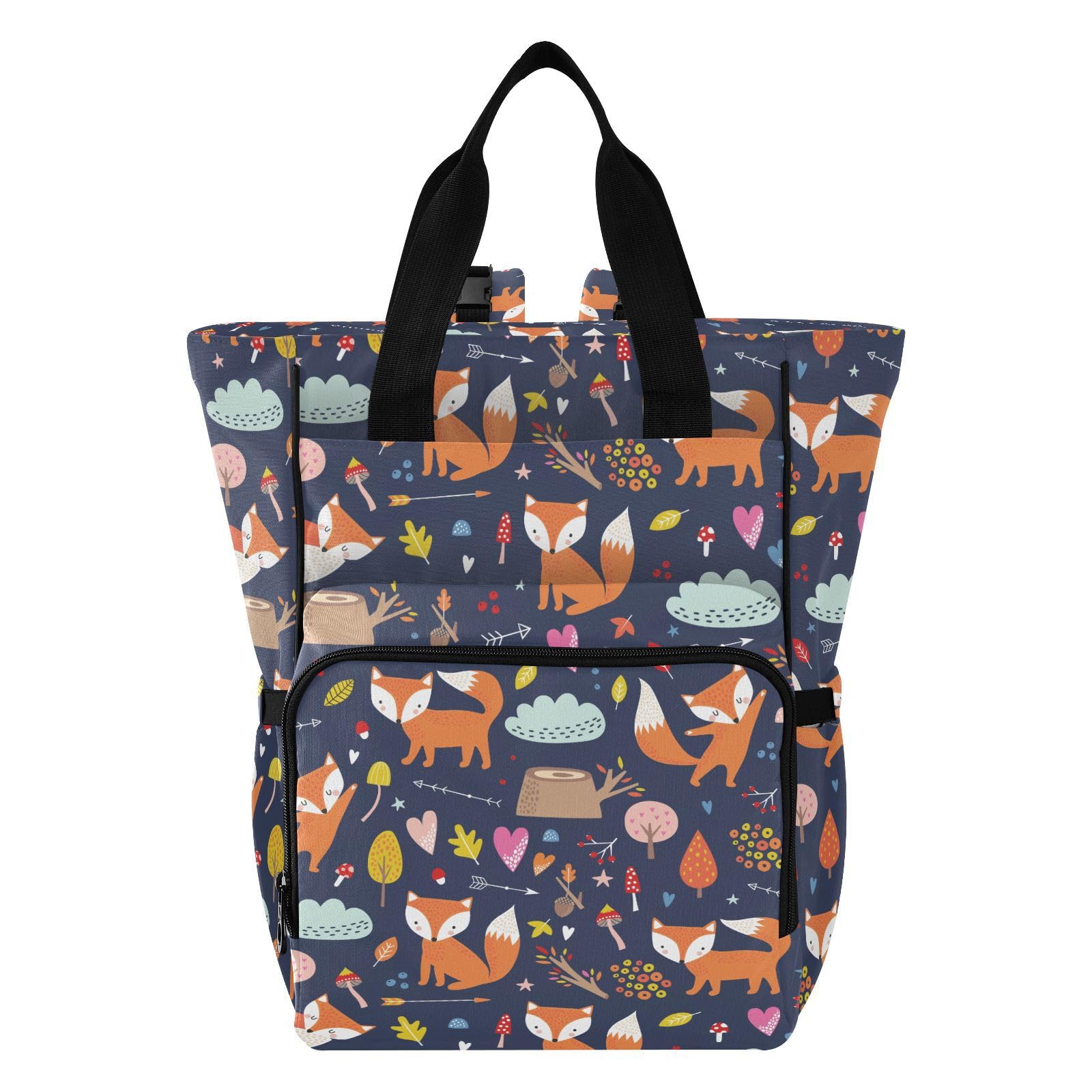 ALAZA Baby Changing Bag Backpack, Nappy Changing Bags Cute Fox Multi-Functional Diaper Bag Tote Large Capacity Mum Dad Backpack