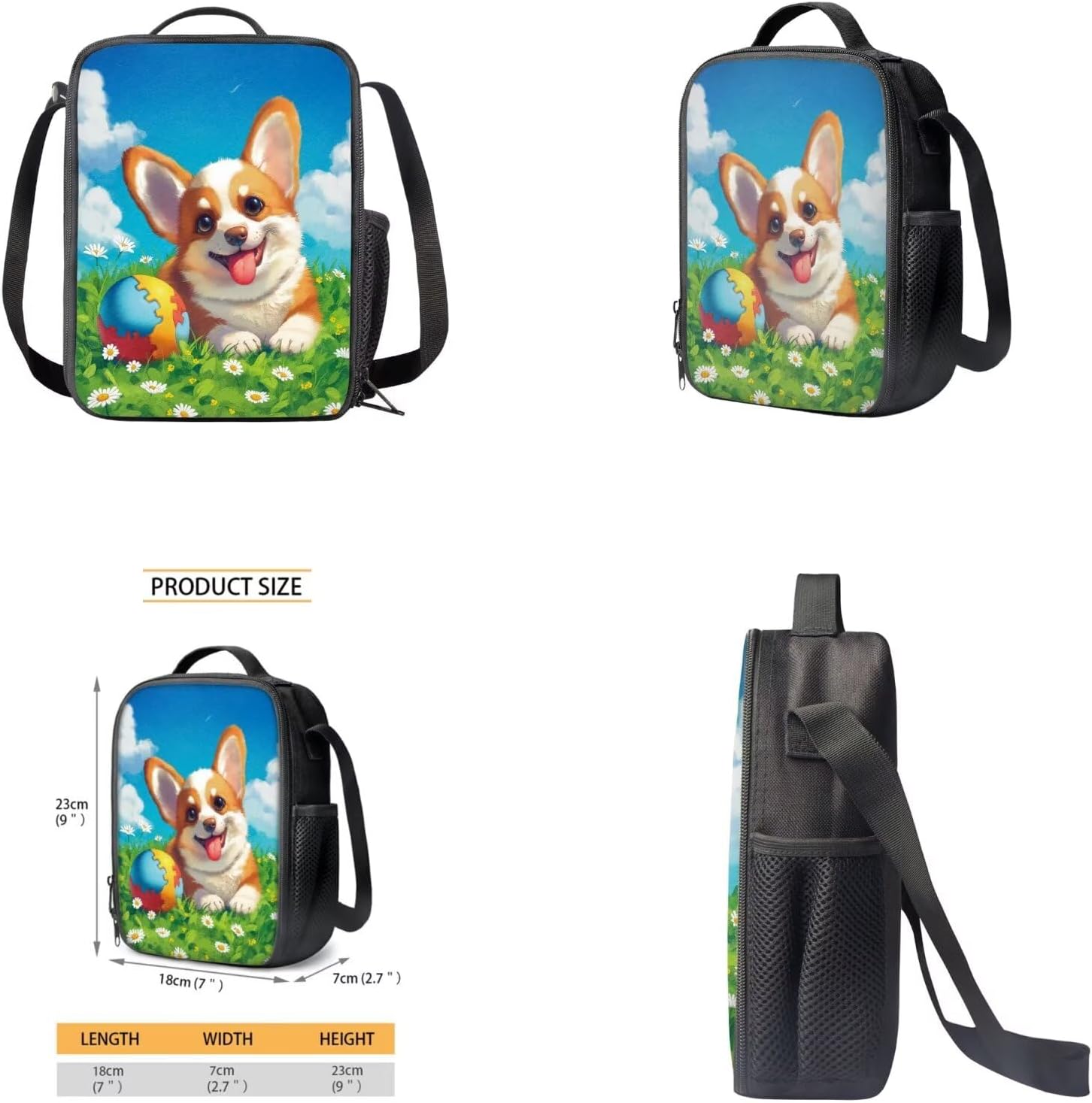 Cute Corgi Dog Backpack for Girls Boys Backpack with Lunch Box Water Bottle Holder and Big Pencil Case 4PCS Set 17" Bookbag with Front Pocket for School Sturdy School Bag for Kids Elementary