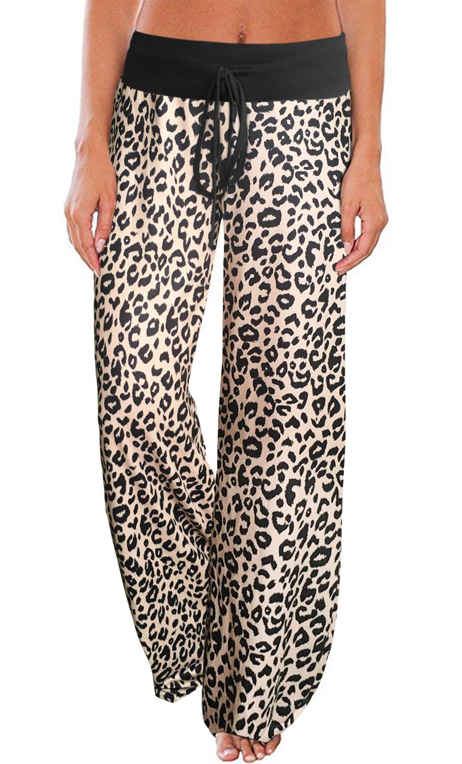 AMiERY Women's Comfy Casual Pajama Pants Floral Print Drawstring Palazzo Lounge Pants Wide Leg