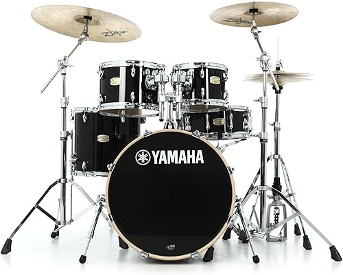 Batería Yamaha Stage de 5 piezas, a medida, de abedul, con tambor de pedal de 20", color natural, Negro (Raven Black)
