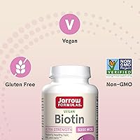 Vista 5 de Jarrow Formulas Biotin Ultra Strength 5000 mcg, suplemento dietético, soporte para el cabello, la piel y las uñas, 100 cápsulas vegetales