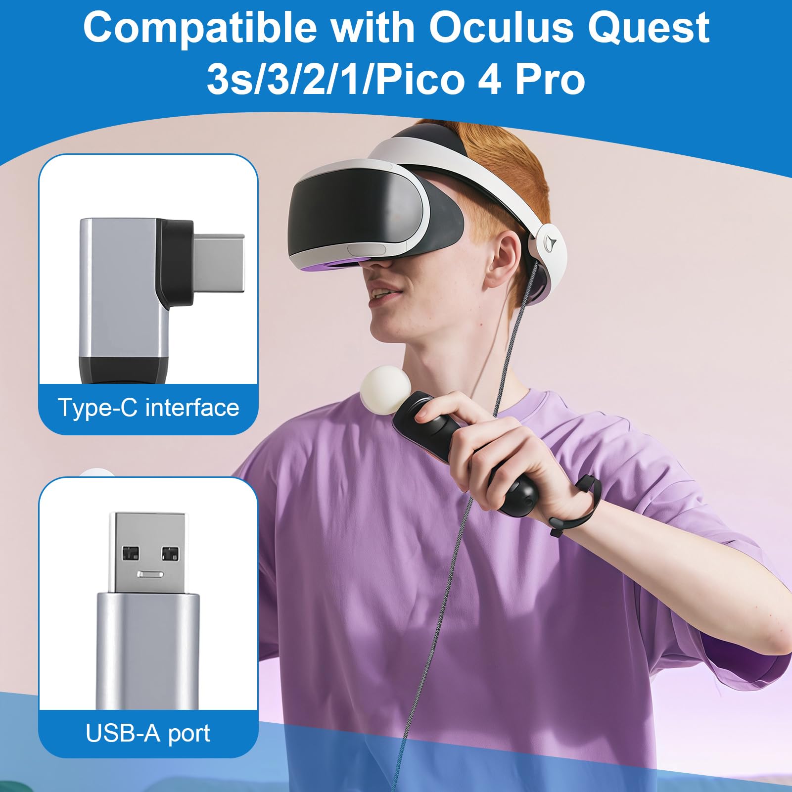 Cable Link de 3 Metros para Oculus/Meta/Quest 3S/3/2/1/Pico 4 Pro, Cable Link USB 3.1 a USB C, 5Gbps Transferencia de Datos de Alta Velocidad,Carga Rápida 60W 3A,Compatible con PC Steam VR Accesorios