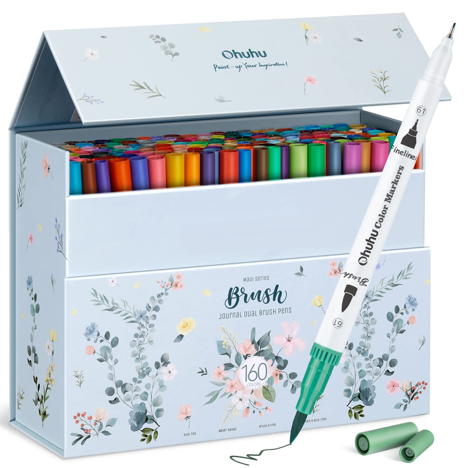 Ohuhu Filzstifte 120 Pinsel & Fineliner wasserbasiert zum Ausmalen | Doppelspitze für Schattierung Mischung & Detail Geruchslos & Ungiftig Ideal für Malbücher Kalligraphie Zeichnen - Maui