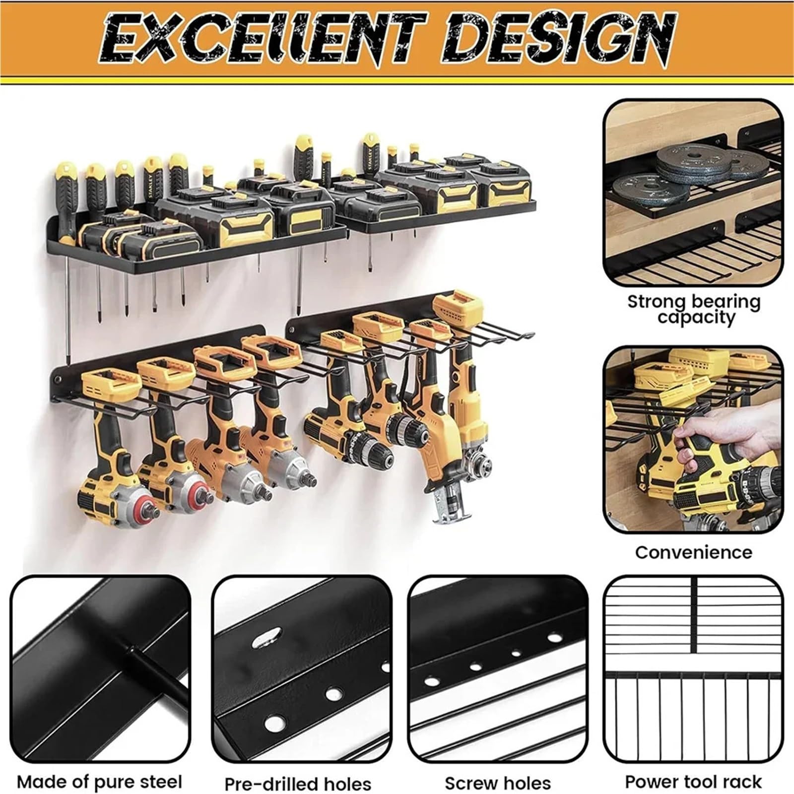 Estante De Almacenamiento Soporte de pared para herramientas eléctricas, tablero perforado resistente, juego de herramientas de almacenamiento para pared(Type B)