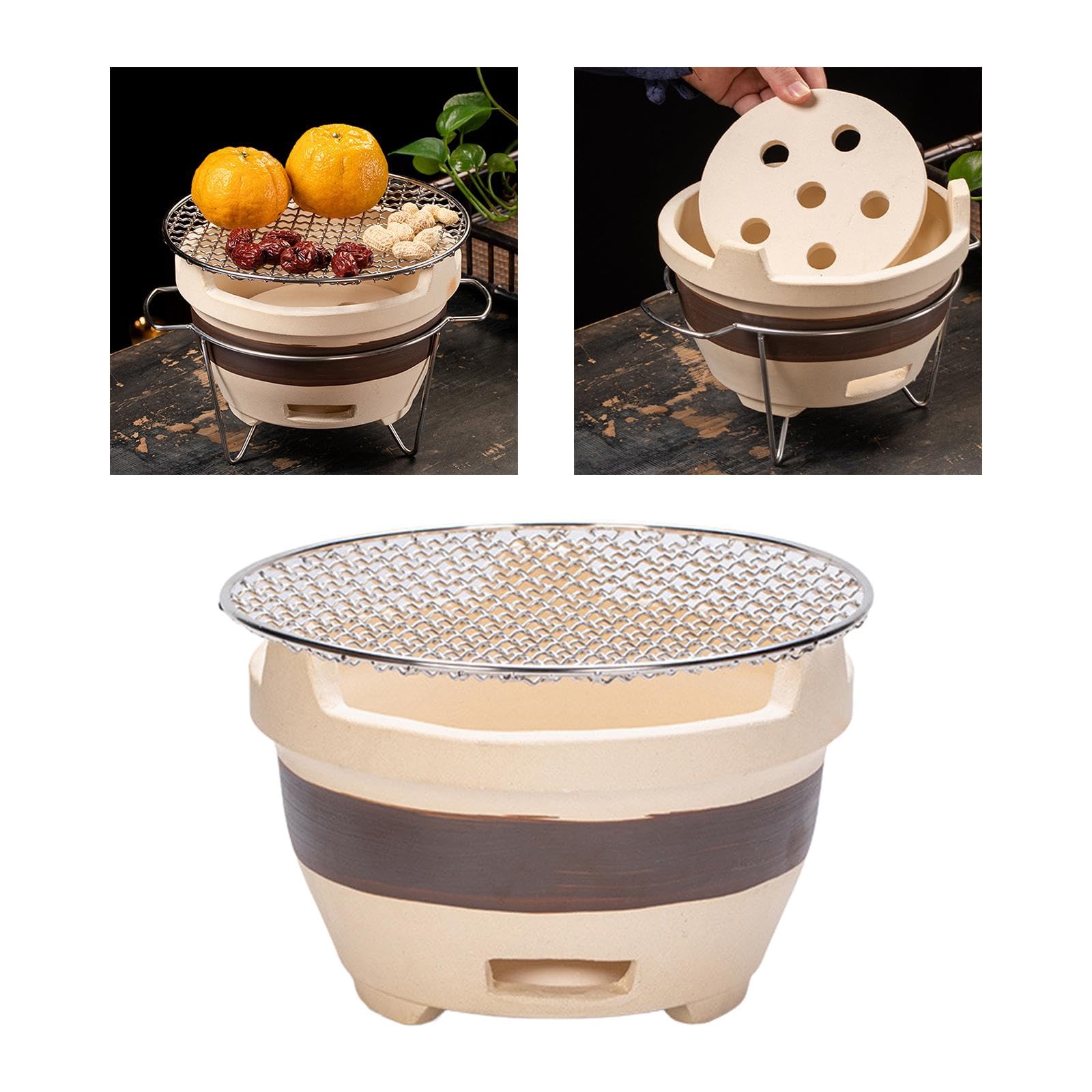 Parrilla de Cerámica con Carbón Y Rejilla para Usar como Parrilla de Mesa Japonesa para La Preparación de Té en Restaurantes, Estilo a