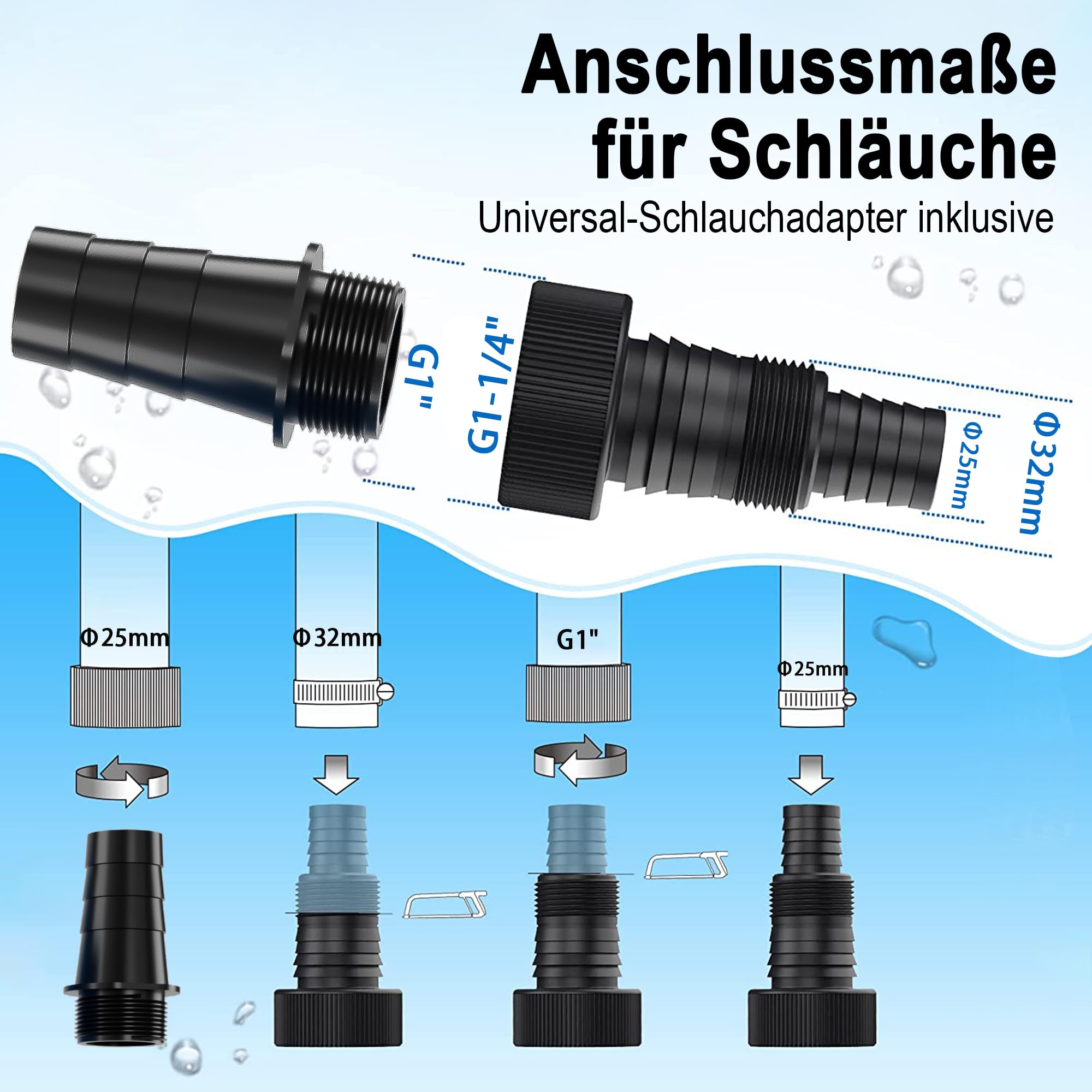 FOTING Tauch-Druckpumpe 4 inox, 1100W Tauchdruckpumpe mit 6800 l/h Fördermenge, Förderhöhe max. 47 m, Eintauchtiefe max. 7 m, integrierter Schwimmerschalter, für Schächte, Zisternen, Garten