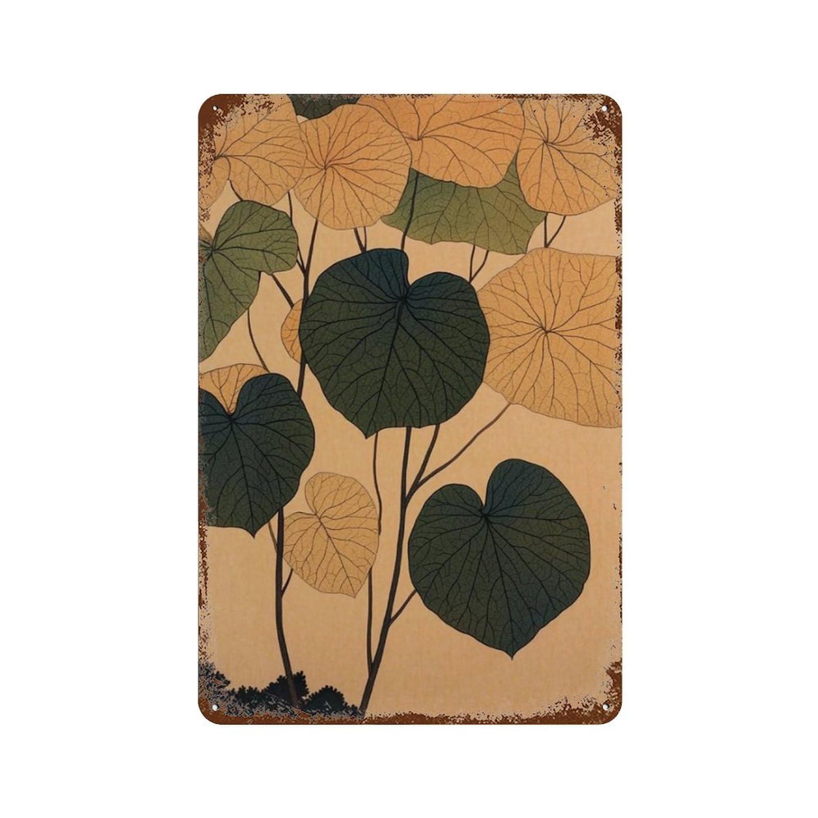 xiaoxiaoshen Autumn Leaf Botanical Nature Minimal Neutral Home Wall Decor Art Metal Tin Poster Modern Home Decor Art Home Bar Shop Decorations Vintage Sign 30x20cm