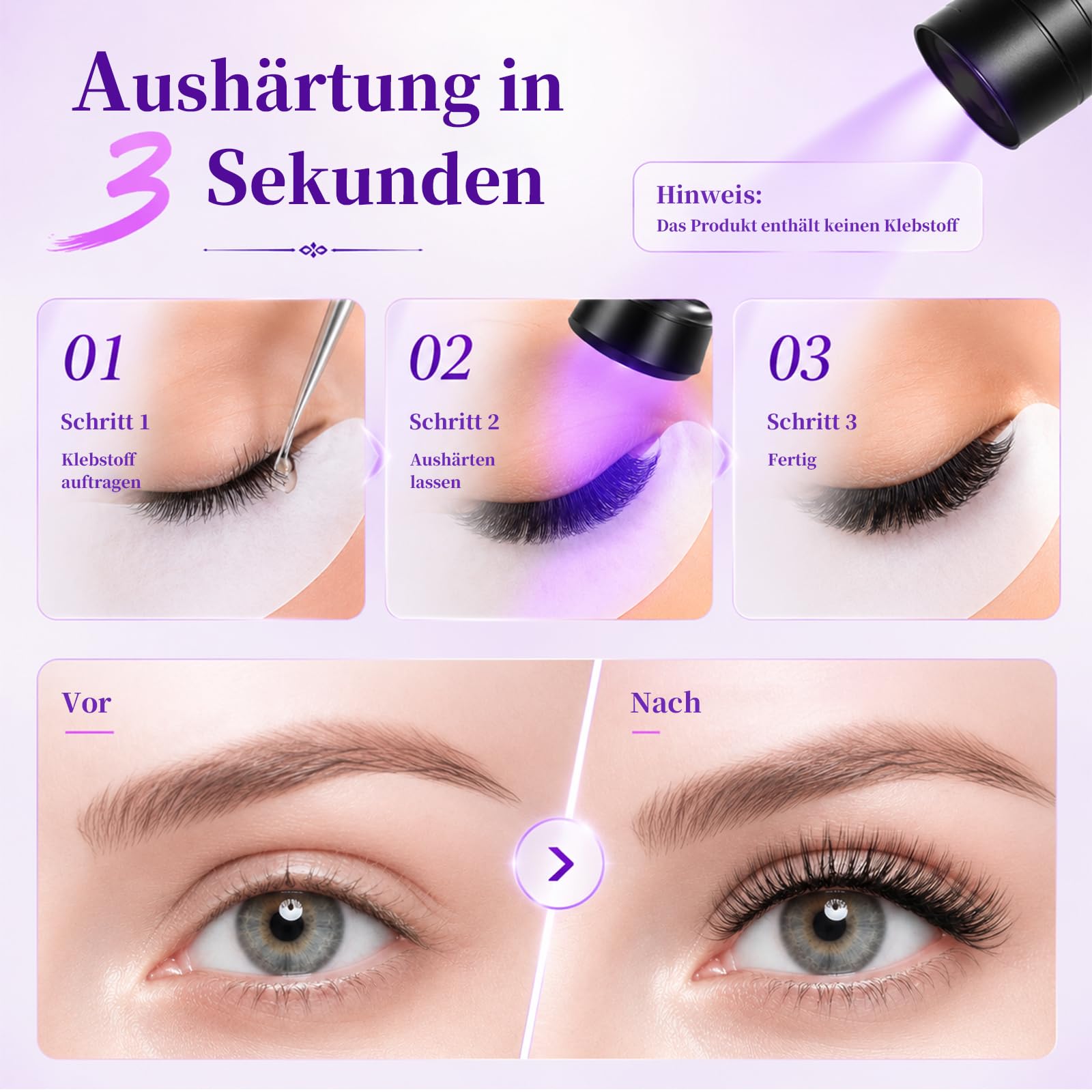 UV Wimpern Lampe, 10W LED-UV-Licht für Lichthärtenden Anwendungen, Schwanenhals Wimpernlicht, 1-3 Sekunden Schnelle Aushärtung, UV LED Lampe für Wimpernverlängerung mit Fußschalter