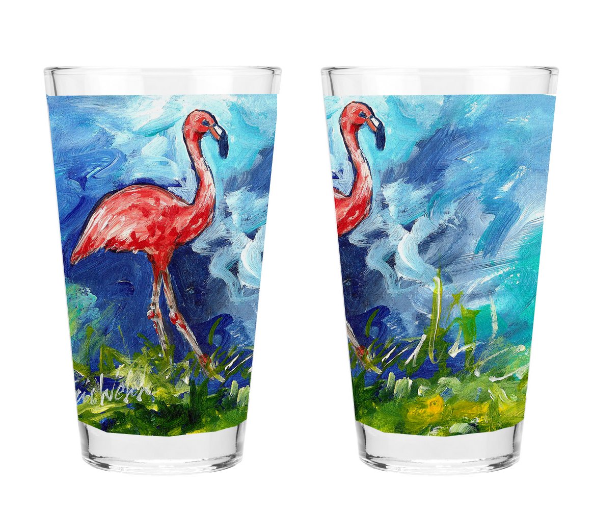 Caroline's Treasures MW1174PINT Flamingo 16 ounce Mixing Glass Pint Glass for Beer, Margaritas, Sodas and More, Restaurant Quality Glassware