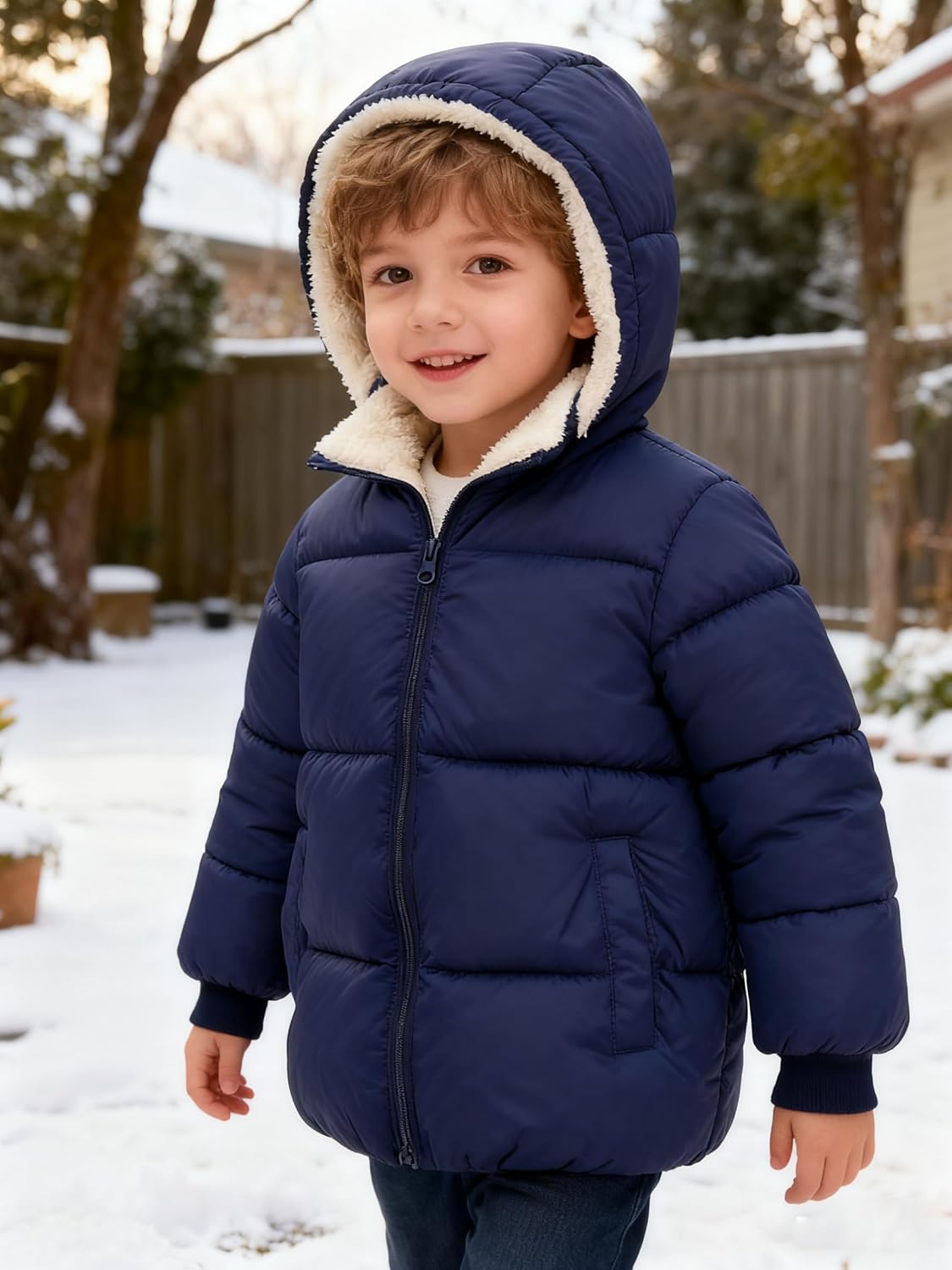 Toddler Winter Coats, 1-7T Baby Girls Boys' Winter Fleece Jackets With Hooded Jacket Outwear - Image 3