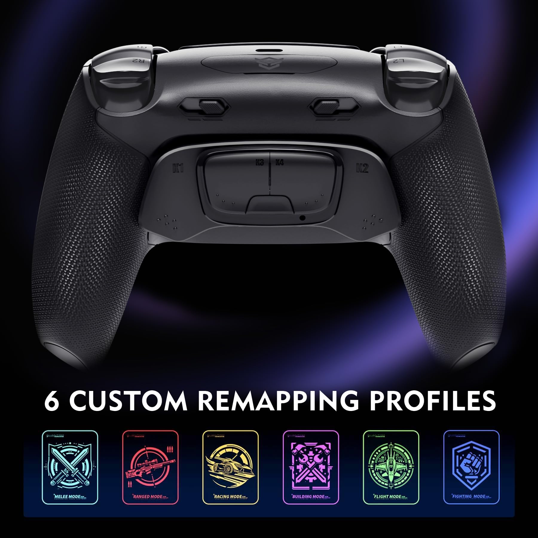 HEXGAMING ULTIMATE PRO Controlador de Juegos Profesional para ps5/PC/Móvil - 4 Botones Traseros/6 Perfiles Personalizables/Gatillos Ajustables/8 Joysticks Intercambiables - Efecto Hall (Negro Caos)