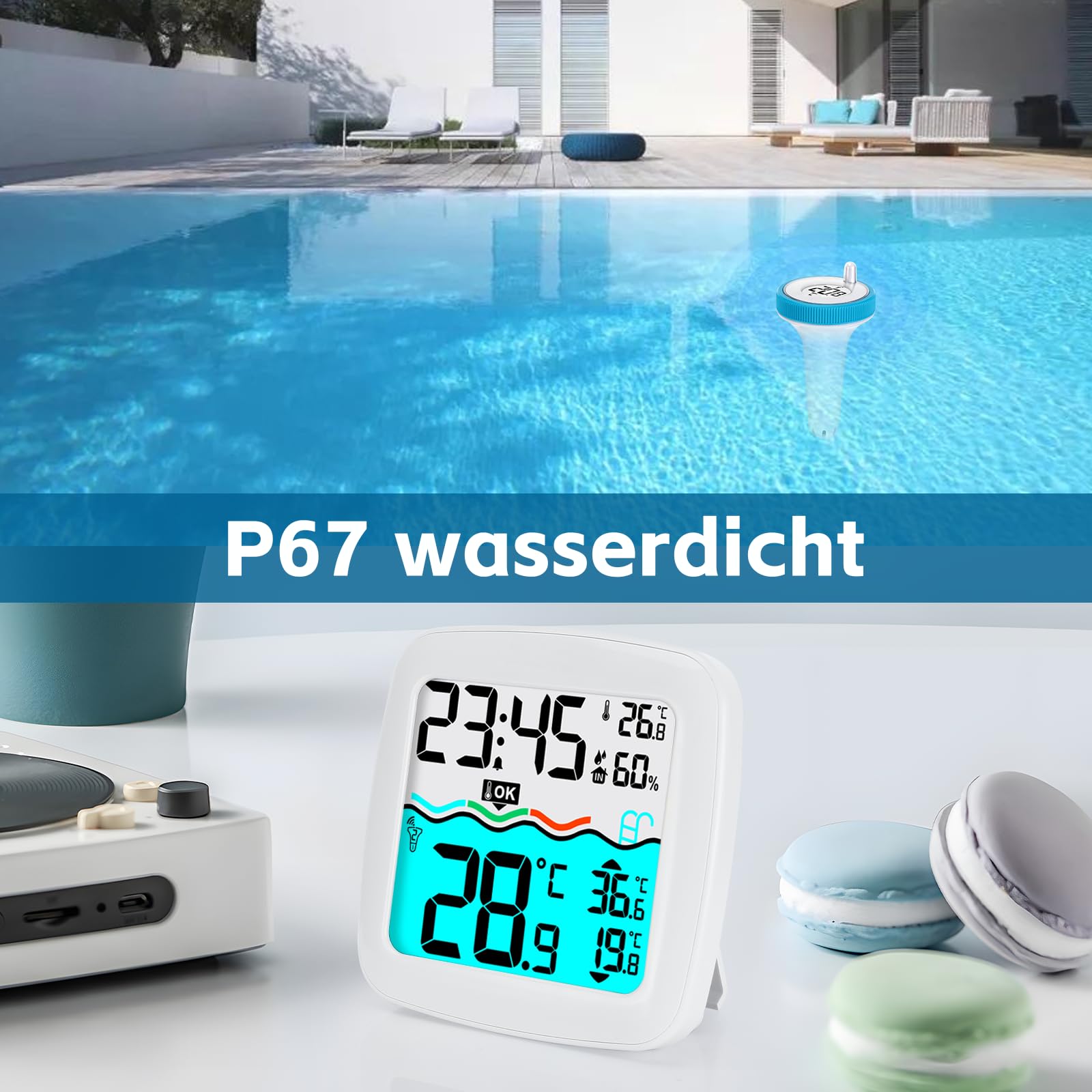 Thermomètre de Piscine Connecté Sans Fil IP67 Flotter Bleu