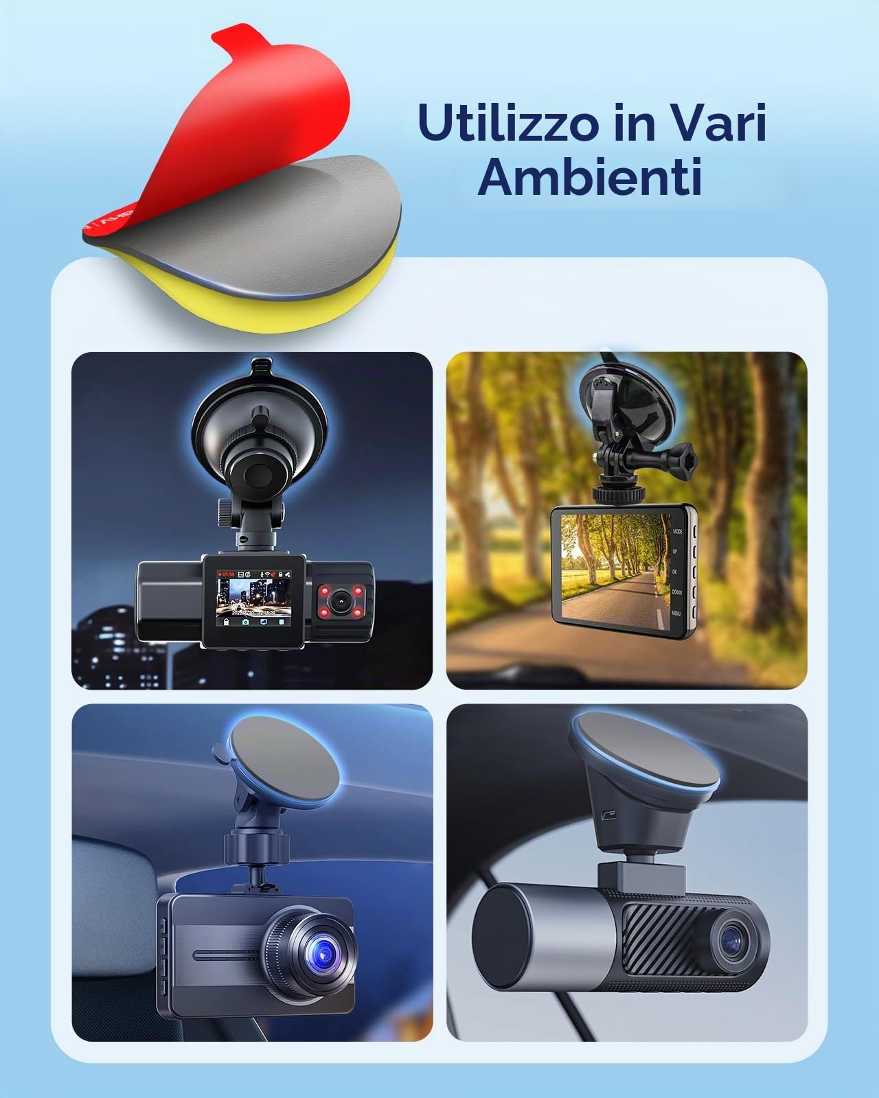 volport Biadesivo Extra Forte per Dashcam, Cuscinetti Adesivo Parabrezza Nastro di Montaggio, Impermeabile e Resistente alle Alte Temperature, Multifunzione Tape per Dash Cam Auto, 4 Pezzi 56mm