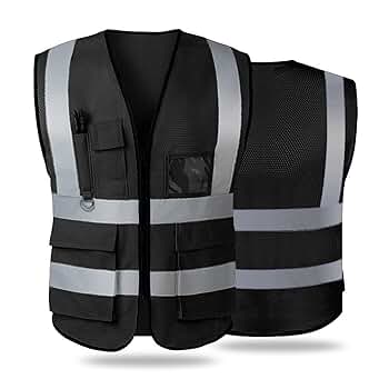 portvel Ventile ベスト 黒 反射ポケット付き サイズ2 Amazon.co.jp: [Parrowboss] 安全ベストポケットとジッパー付き