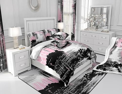 Miniatura 5 de Manfei Manta abstracta moderna de arte abstracto para sofá, rosa, negro, gris, estilo grunge, manta para niños y niñas, manta de forro polar suave y