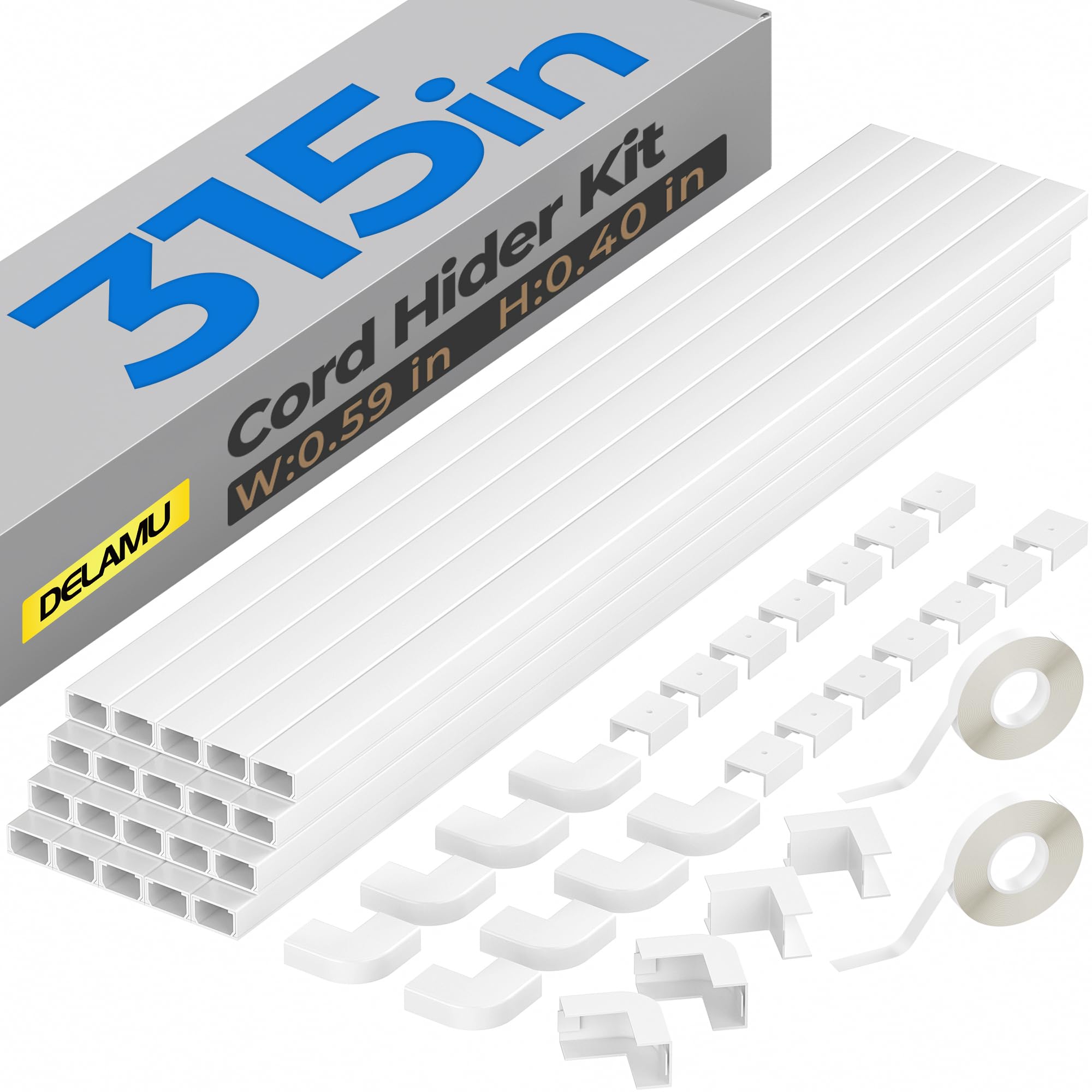 Delamu Cable Hider, 315in Cord Covers for Wires on Wall, One-Cord Cord Hider, Paintable Wire Hiders Wire Covers for Cords, Cable Management for Hiding 1-2 Small Wires, 20x L15.7 W0.59 H0.40in, White