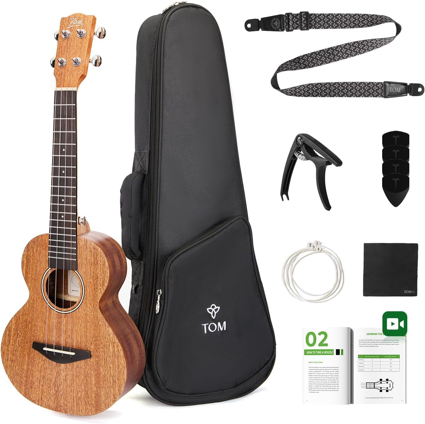 TOM 23" Concert Ukulele,Solid Top Mahogany Beginner Kit Includes Quick Locking Ukulele Strap, Ukelele for Professional, Beginner, Kids & Adults, Deep Resonance with D’Addario Strings (AM3-Concert) 23 Inches