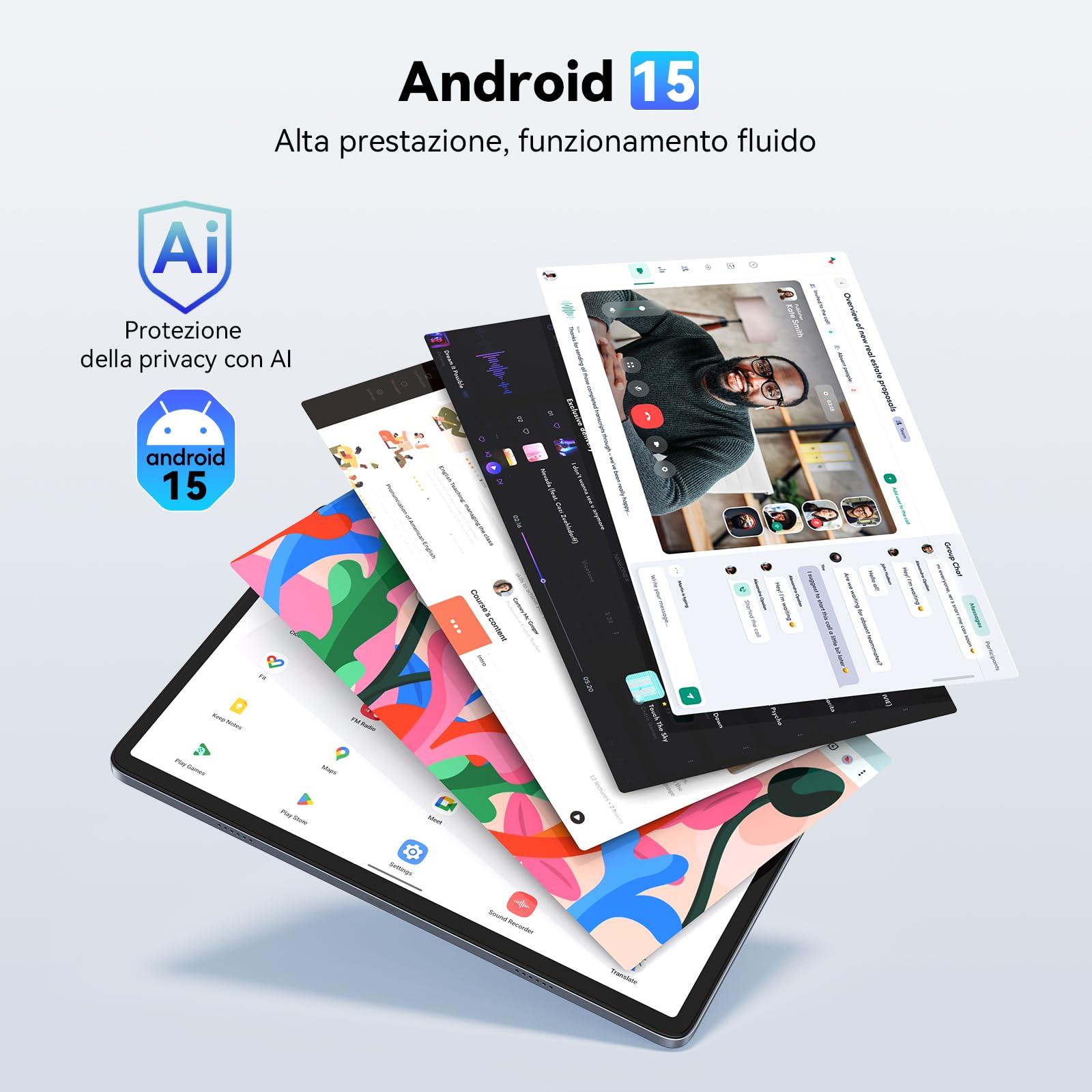 VekfulPC Tablet con tastiera Android 15 10" tablet in offerta 24GB RAM + 256GB ROM (2TB TF), Octa-Core, 5000 mAh, 8 MP + 5 MP, Gemini AI, Widevine L1, 5G WiFi, GPS, Face ID