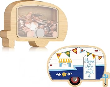 Unique RV Piggy Bank for Kids, Boys and Girls, Wooden Money Saving Box