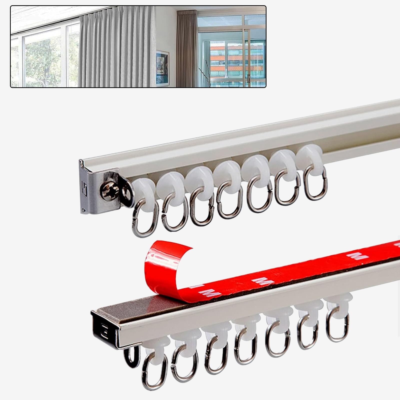 Tringle à rideaux autocollante sans perçage - Montage facile - 0,6 m - 2,8 m - Idéal pour l'intimité de la pièce - Tringle à rideaux adhésive de 5 m