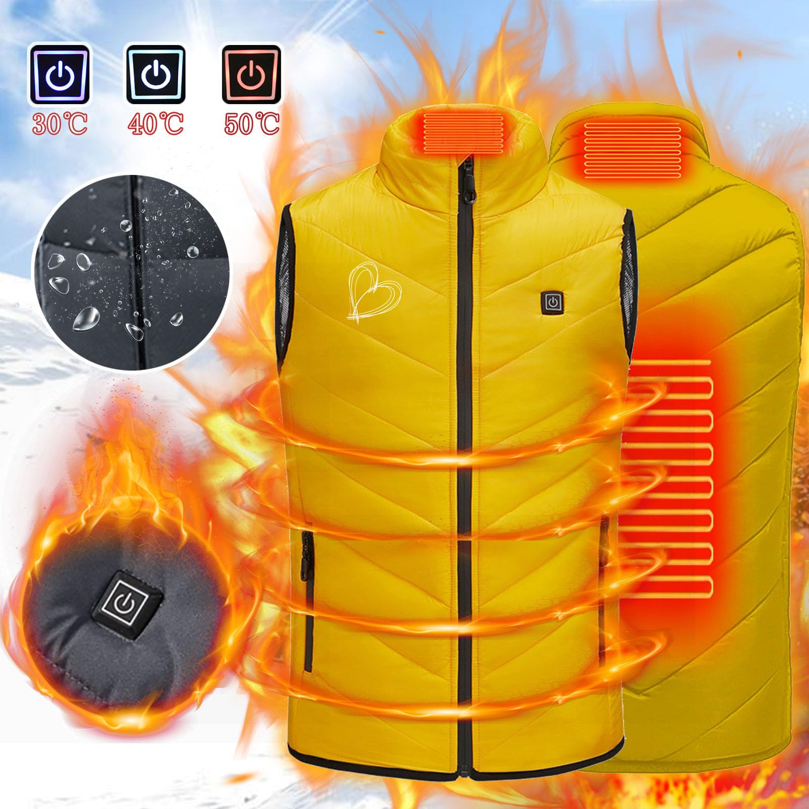 Générique Gilet Chauffant Pour Enfants Garçons Filles Vêtements Chauffants Imprimé Amour Mode Manteau Hiver 2 Zone Usb Intelligent Thermostatique Électrique Veste Chauffante Doudoune Enfants