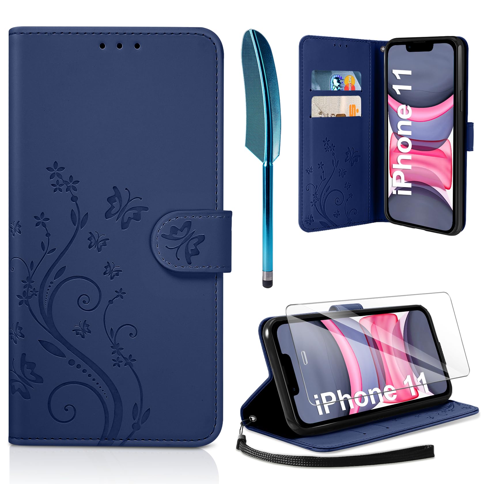 AROYI Lederhülle Kompatibel mit Samsung Galaxy A37 5G Hülle und Schutzfolie, Flip Wallet Handyhülle PU Leder Case Kartensteckplätzen Schutzhülle Kompatibel mit Samsung Galaxy A37 5G Dunkel Blau
