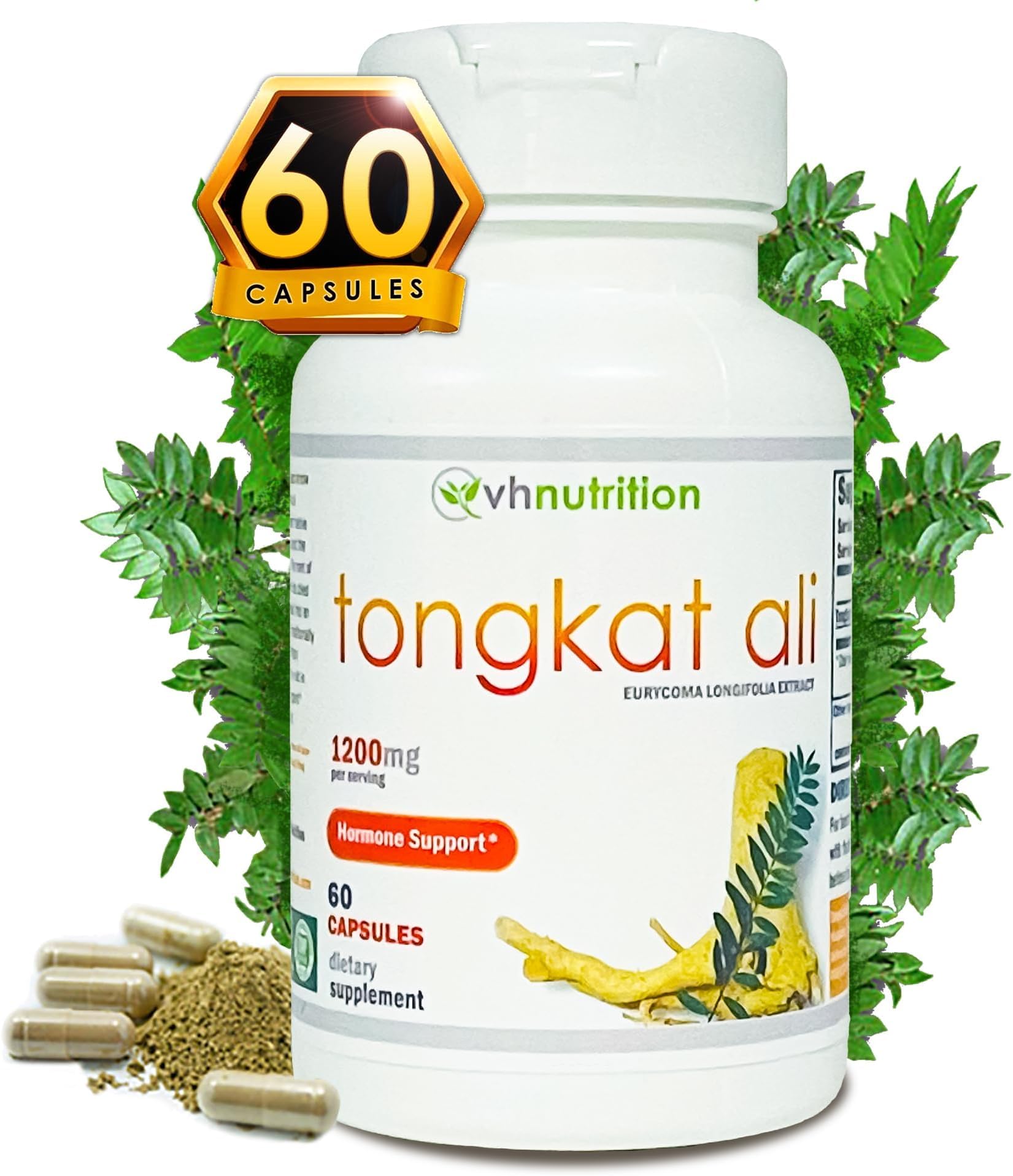 VH Nutrition TONGKAT ALI | Extra Strength Hormone Support for Men* | 200 to 1 Blend Standardized Eurycoma Longifolia (LongJack) Extract Powder | 60 Capsules