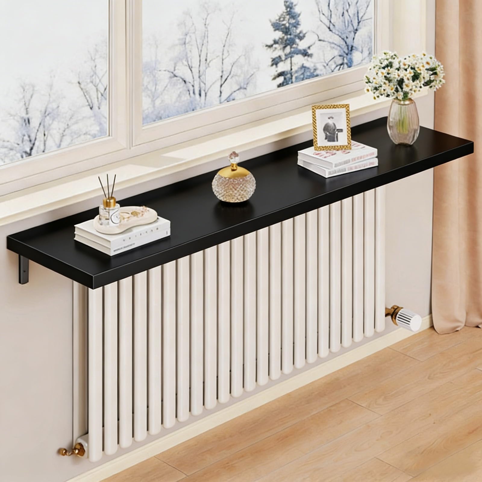 Tonuuoei Radiator Shelf Storage Rack, Over Heat for and Decoration, Dust-Proof with Bracket, Living Room Bedroom Hallway(Black,80x30cm/31.5x11.8in)