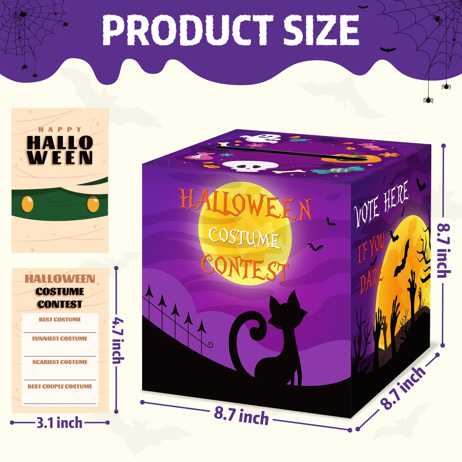 51 Pcs Party Supplies, Halloween Costume Contest Ballot Box with 50 Voting Cards for Party Decor