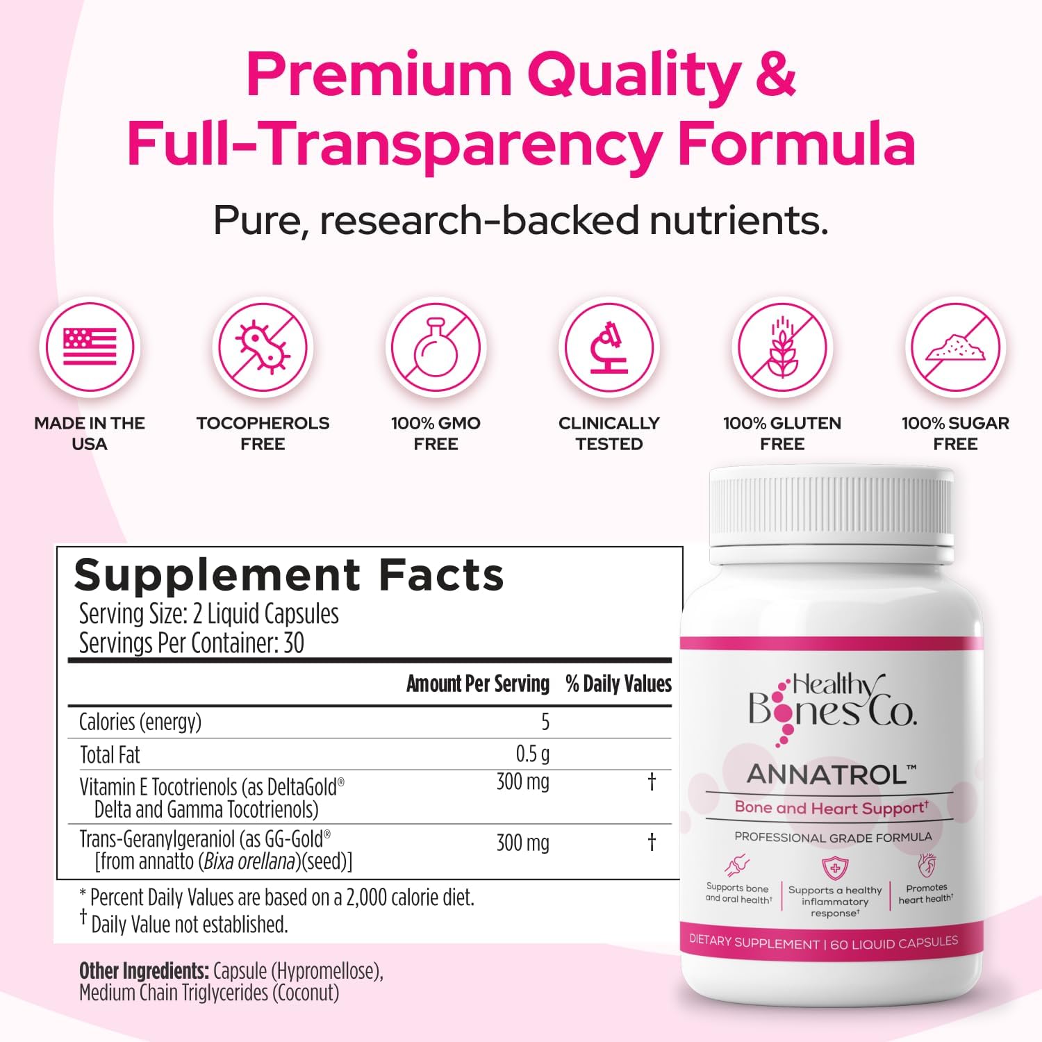 Annatrol Bone & Heart Wellness | Premium Annatto Tocotrienols & Geranylgeraniol (GG) Vitamin E Complex | Advanced Nutritional Formula for Daily Wellness