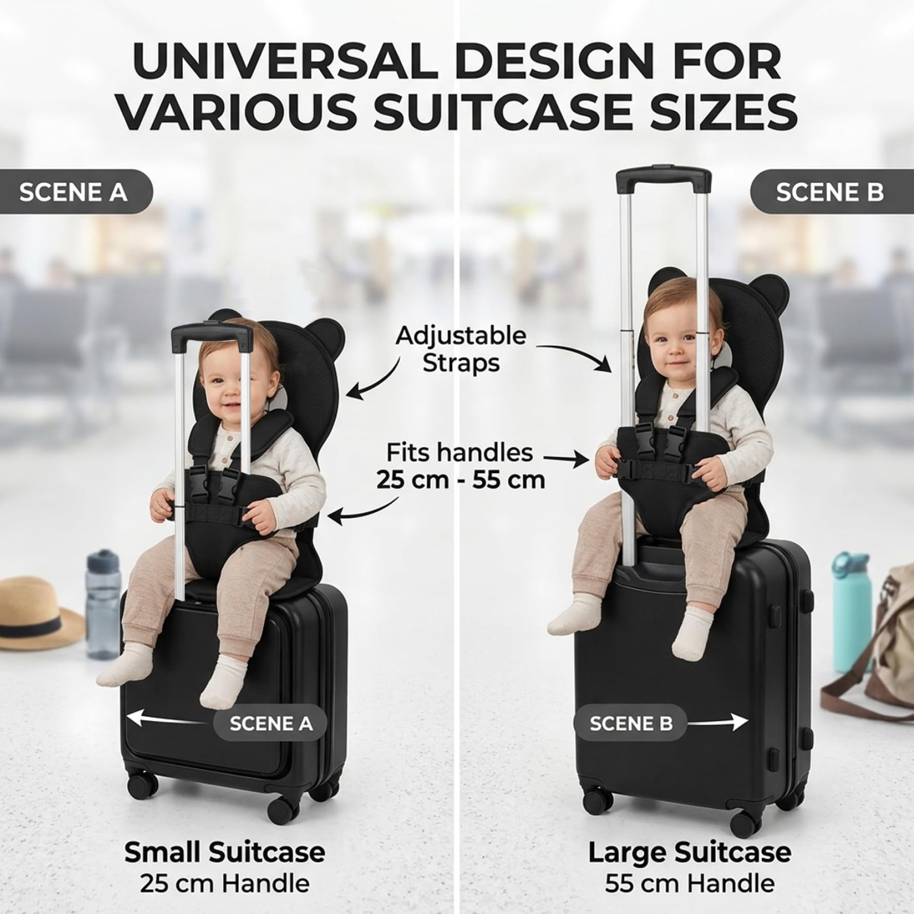 Siège de Bagage pour Enfants Cartoon Bear avec Sangle de sécurité - Siège Valise Essentiel Voyage pour Tout-Petits pour Les Voyages en Famille