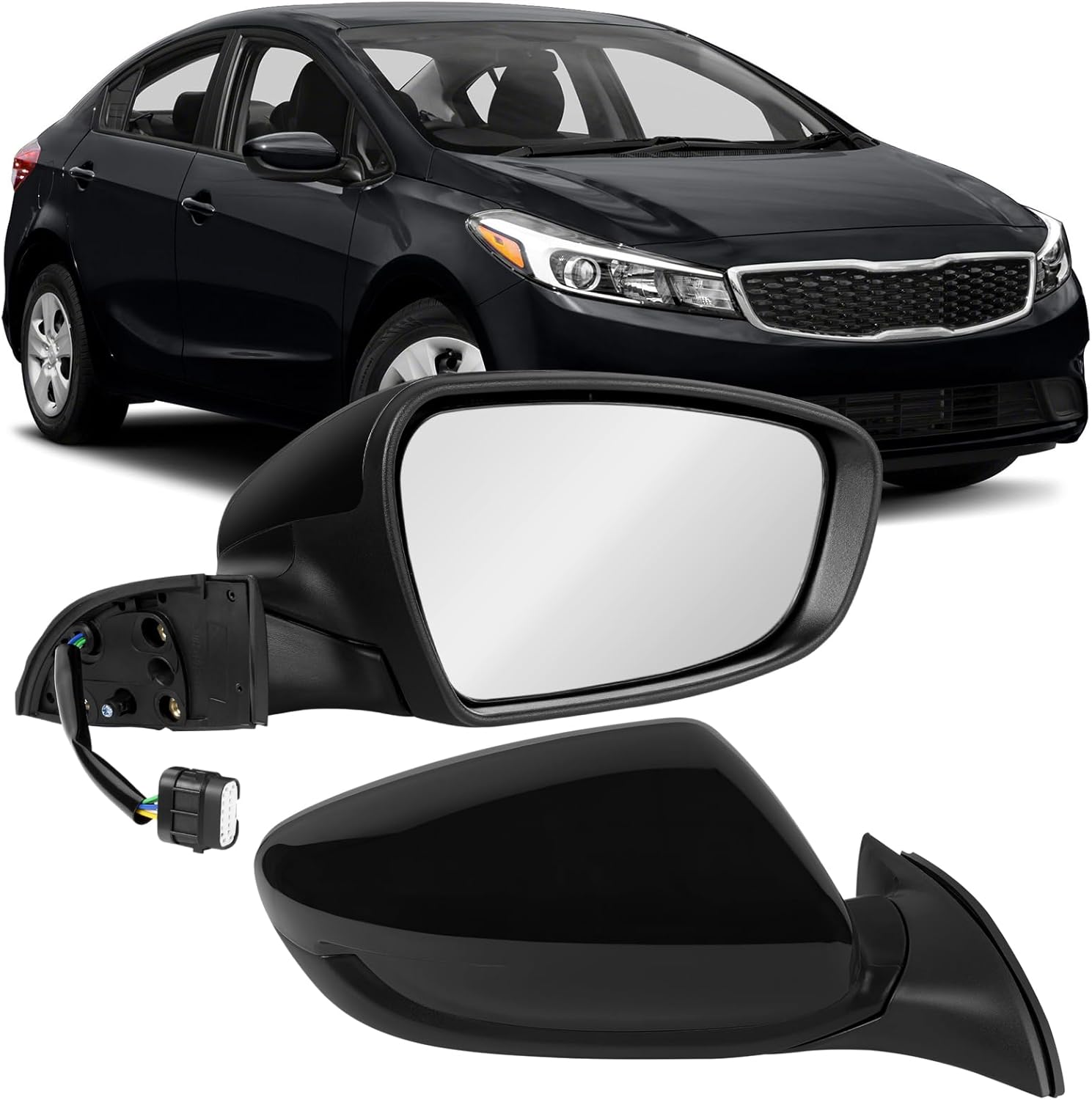 Side Mirror Compatible with Kia Forte 2017 2018 SX/S/EX/LX Rear View Mirror w/Heated/Manual Folding/Power Glass,Replace KI1321213(Right Passenger /5pins)