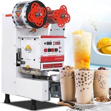 Full Automatic Tea Cup Sealing Machine 540-760 Cups/h 90/95mm Electric Bubble Milk Tea Sealer Machine With Digital Control for Sealing PP PE PC Paper Cups Bubble Milk Tea Coffee,White