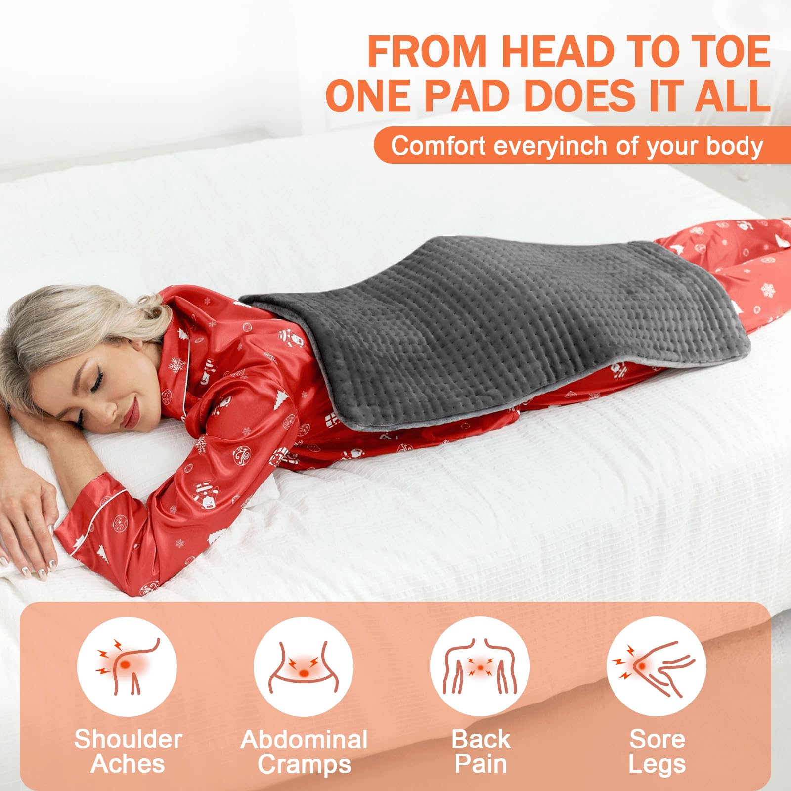 Dechoga Tappetino riscaldante in flanella a doppio strato, regolatore di temperatura a 9 passaggi e 4 timer, lavabile in macchina, morbido e pro-pelle, per collo, spalle (Grigio, 43x84cm)