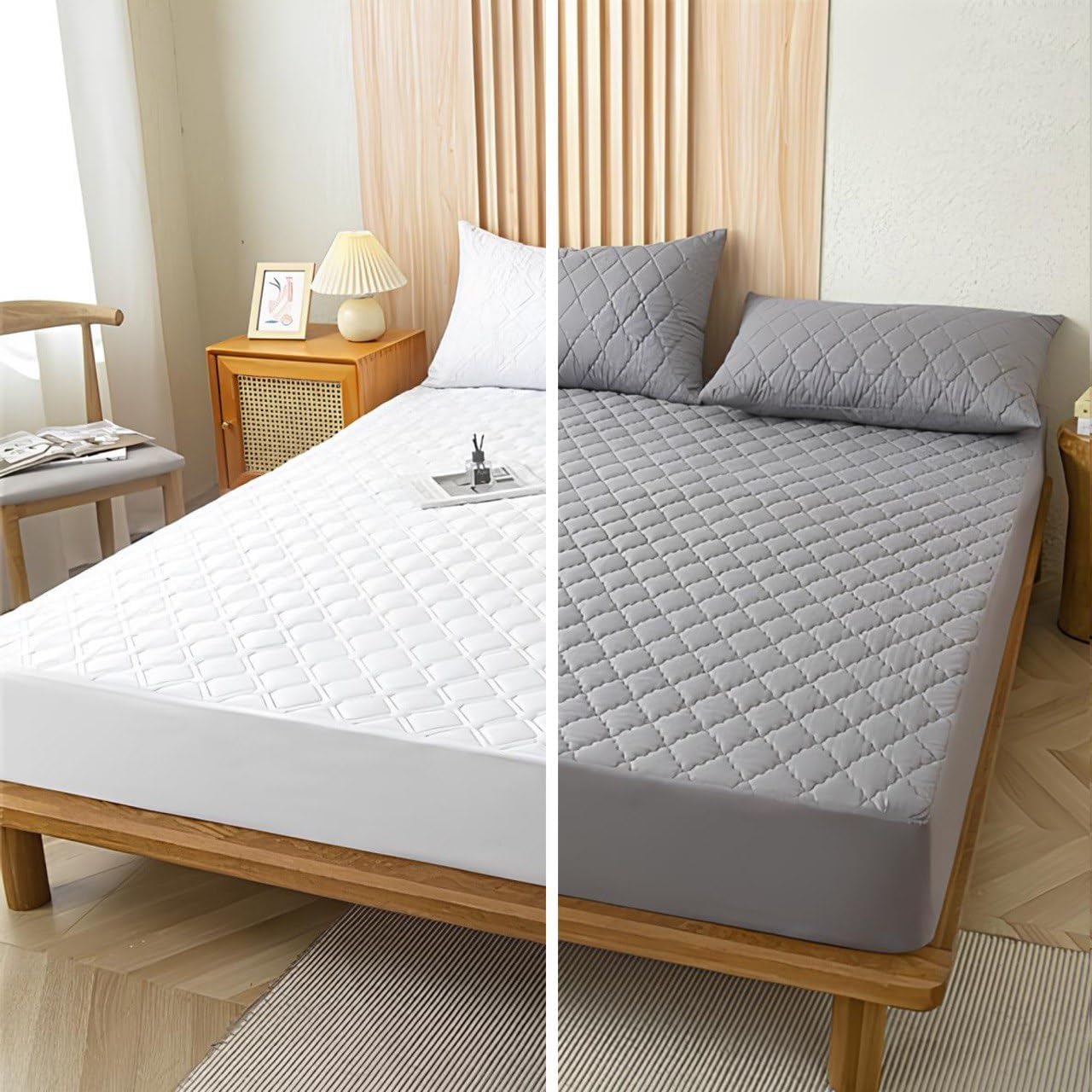 Waterproof Mattress Protector Queen Size with 2 Pillow Protectors – Quilted Noiseless Bed Cover, Hypoallergenic Breathable Mattress Pad, Deep Pocket Fitted Sheet Style