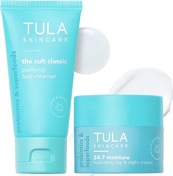 TULA Skin Care 24-7 Hydrating Day & Night Cream 1.5 oz. + Cult Classic Purifying Face Cleanser Travel Size 1 oz., 2 Piece Set