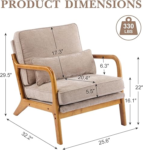 Miniatura 146 de Karl home Silla decorativa moderna de mediados de siglo con almohada, silla tapizada de tela bronceadora, con brazo de salón con marco de madera