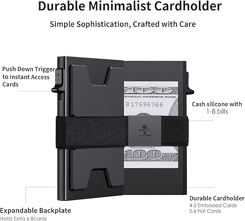 Miniatura 5 de SEMORID Slim Aluminum Card Holder Wallet for Men, Durable Expandable Backplate, RFID Blocking Minimalist Metal Pop Up Wallet with Gift Box, Holds