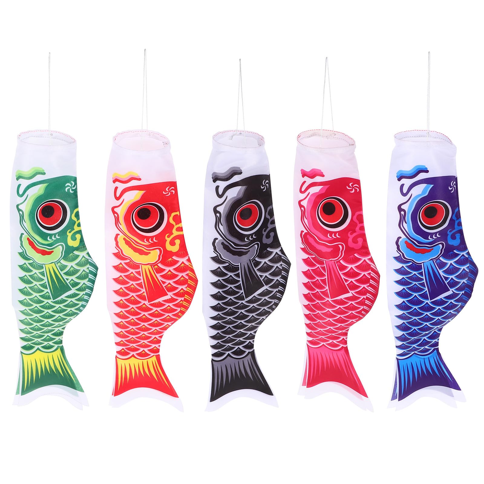 Drapeaux de carpe japonaise koinobori en lot de 5 de 55 cm colorés