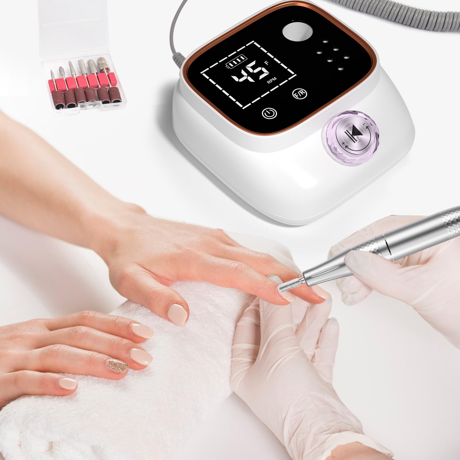 Professionelle Elektrische Nagelfeile 45000U/M für Gelnägel und Acrylnägel mit LCD-Display, Bit-Lock Design, mit Maniküre Pediküre Zubehör Set für den Heimgebrauch und Nagelstudios