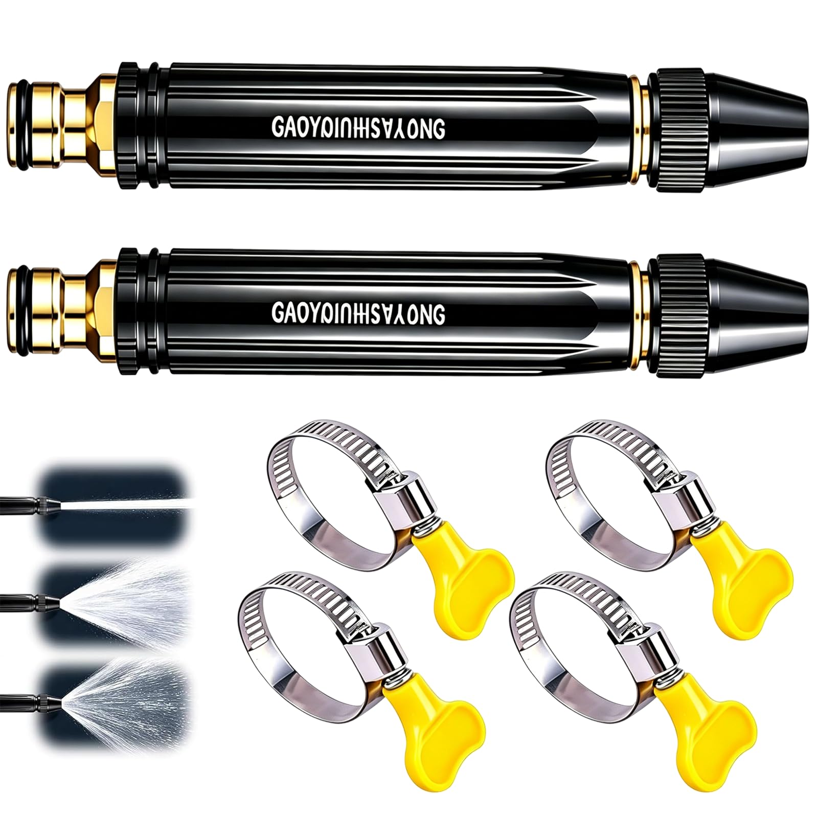 2 PCS High-Pressure Car Wash Water Gun with 4 Booster Nozzle, Adjustable Water Gun Sprayer, Hose Jet Nozzle for Garden Hose, Multi Function Sprayer for Car, Patio, Lawn, Garden Watering