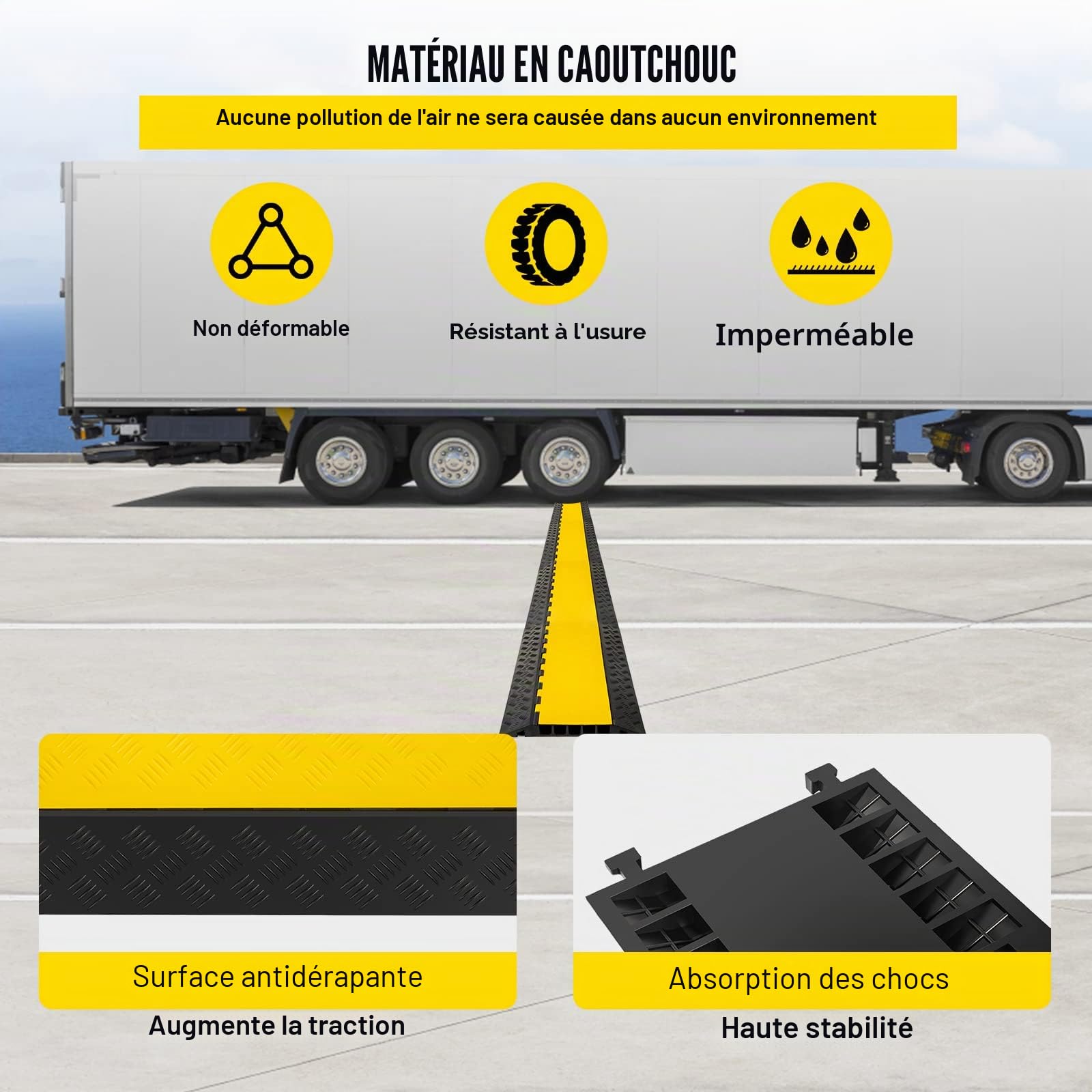 VEVOR Rampe de Protection de Câble Exterieur 35 x 4 mm Rampe de Cache-Câble 5 Canaux Passe Câble Sol Protecteur de Câble Sol Goulotte Passe Câble Couvre Câble Parking Entrepôt Concert Hôtel Scèn