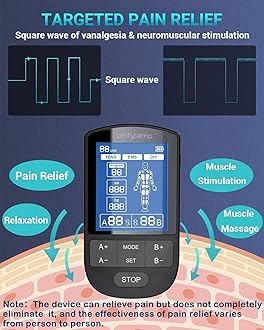 Comfytemp TENS Unit Muscle Stimulator for Pain Relief Therapy, TENS Machine with 24 Modes and DIY, Dual Channel EMS Unit, Pulse Muscle Massager for Back, Shoulder, Sciatica, Arm, 10 Electrode Pads
