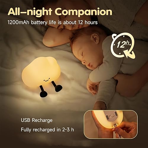 Miniatura 4 de Luz nocturna de nube para niños, adorable lámpara de noche táctil de silicona, luz nocturna LED regulable para guardería, luces nocturnas
